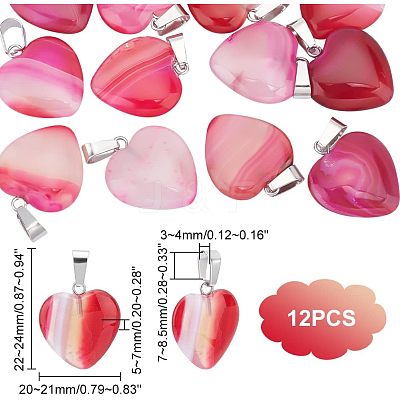 12Pcs Natural Banded Agate/Striped Agate Pendants G-UN0001-03-1