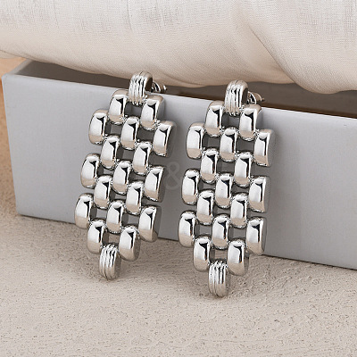 Hollow Hexagon Brass Stud Earrings for Women LS-EJEW-G391-12P-1