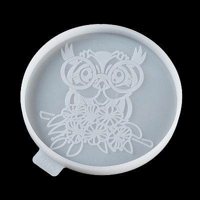 Flat Round with Owl & Flower DIY Cup Mat Silicone Molds SIL-F007-06B-1