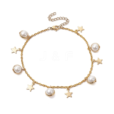 Iron with Shell Pearl Beads Anklet AJEW-AN00610-1