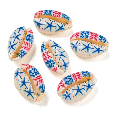 Printed Natural Shell Beads BSHE-G037-01I-1