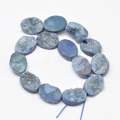 Oval Electroplated Natural Druzy Quartz Crystal Beads Strands G-A142-02B-1