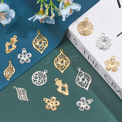 24Pcs 12 Style Rack Plating Brass Pendants KK-CA0002-43-1
