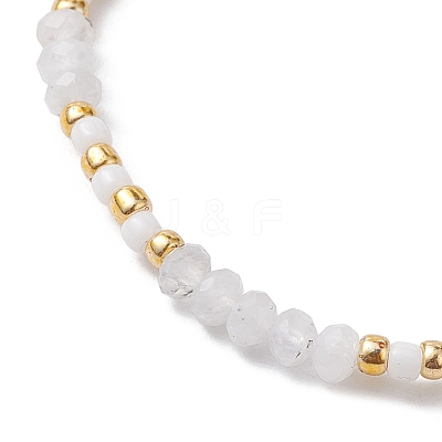 Bohemian Style Natural Rainbow Moonstone & Glass Braided Bead Bracelet BJEW-JB10136-01-1
