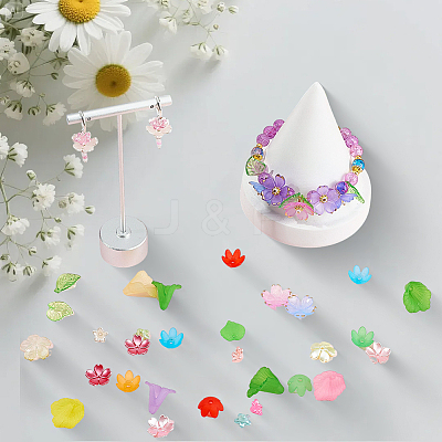 300Pcs 6 Styles Spray Paint ABS Plastic Imitation Pearl Bead Caps MACR-SC0002-75-1