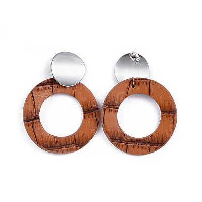 PU Leather Dangle Stud Earrings EJEW-JE03294-03-1