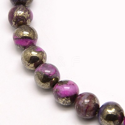 Electroplate Gemstone Natural Pyrite Round Beads Strands G-L129-8mm-02-1