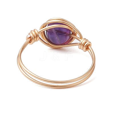 Round Natural Amethyst/Green Aventurine/Carnelian/Rose Quartz/Tiger Eye/Lapis Lazuli Braided Finger Ring RJEW-JR00743-02-1