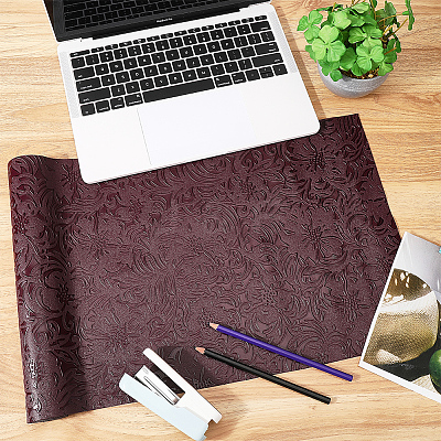 1 Sheet Embossed Flower Pattern Imitation Leather Fabric DIY-CL0002-19B-1