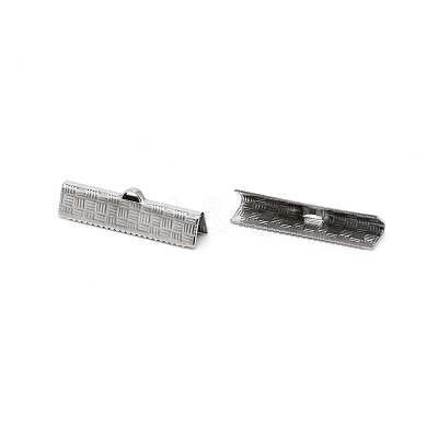 304 Stainless Steel Ribbon Crimp Ends LS-STAS-WH0035-01C-P-1