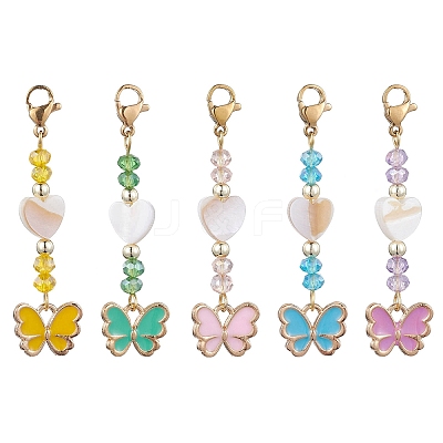 Shell & Glass & Alloy Enamel Pendant Decorations HJEW-JM01775-S-1