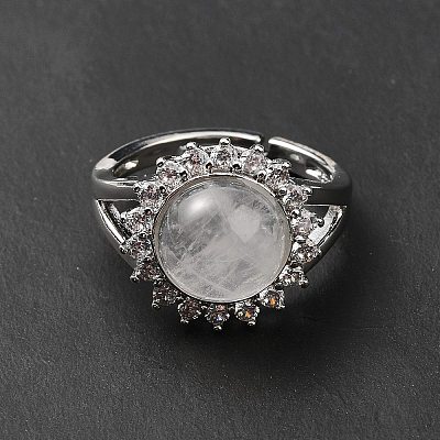 Natural Quartz Crystal Adjustable Rings RJEW-P043-02P-25-1