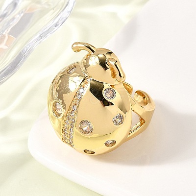 Brass Micro Pave Clear Cubic Zirconia Open Cuff Rings for Women RJEW-I111-03G-02-1