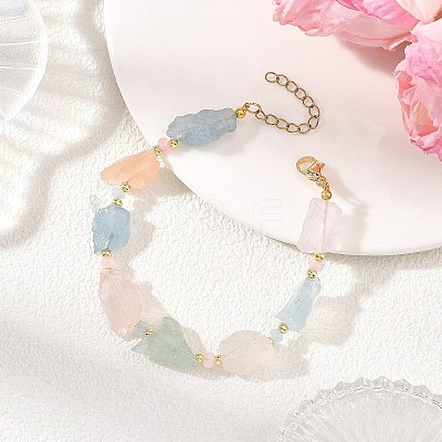 Raw Natural Morganite Nuggets & Dyed Malaysia Jade Beaded Bracelets BJEW-JB14390-1