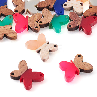12Pcs 6 Colors Opaque Resin & Walnut Wood Connector Charms RESI-TA0002-70-1