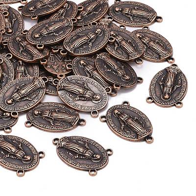 Holy Oval Carved Virgin Mary Tibetan Style Alloy Chandelier Component Links TIBEP-LF0961YKG-R-FF-1