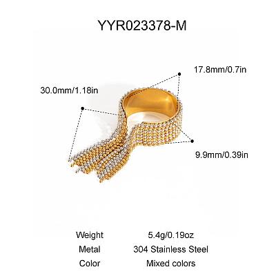 Adjustable 304 Stainless Steel Tassel Beaded Open Cuff Rings for Women TM2909-3-1