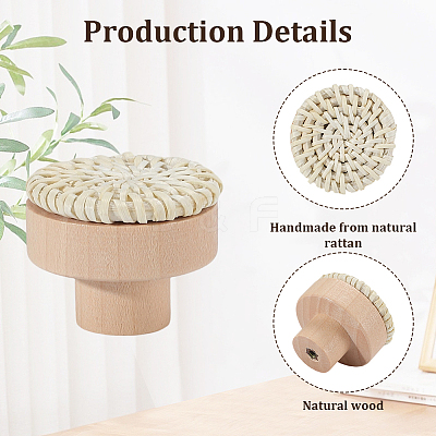 Rattan Woven & Wood Round Drawer Knobs DIY-WH20410-01B-1