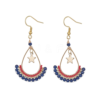 Synthetic Spinel Beaded Teardrop with Star Dangle Earrings EJEW-MZ00079-01-1