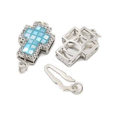 Rack Plating Brass Micro Pave Cubic Zirconia & Shell & Enamel Box Clasps KK-S373-06P-1