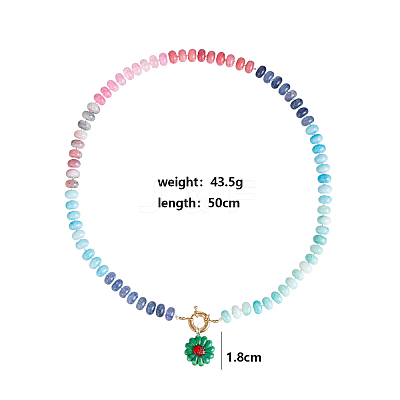 Handmade Lampwork Flower Pendant Rainbow Rondelle Glass Beaded Necklaces with Brass Spring Ring Clasps WG57EF6-03-1