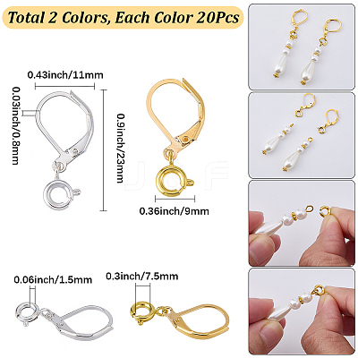 20 Pairs 2 Colors Brass Leverback Earring Findings KK-SC0007-43-1