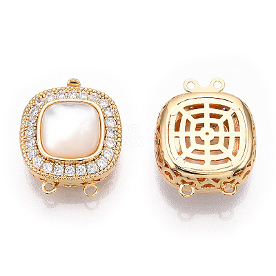 Brass Micro Pave Clear Cubic Zirconia Box Clasps KK-C031-15G-1