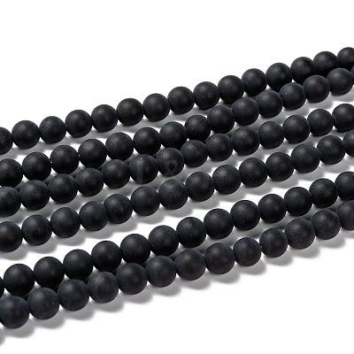 Dyed & Heated Natural Black Agate Bead Strands G-H056-6mm-1