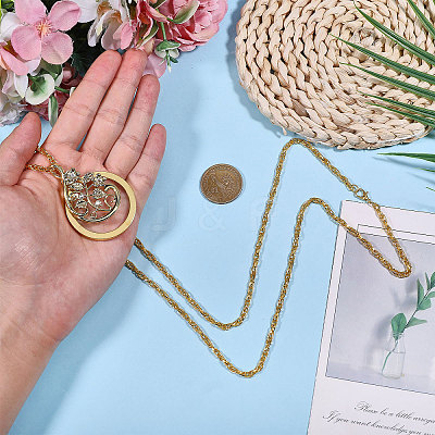 Flat Round with Flower Magnifying Glass Pendant Alloy Rope Chain Necklaces for Women NJEW-WH0013-74G-1