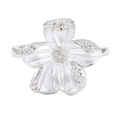 Flower Brass Micro Pave Cubic Zirconia & Enamel Cuff Ring Settings KK-CBAC351-06P-02-1