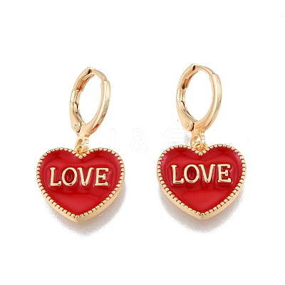 Heart with Word Love Enamel Dangle Leverback Earrings EJEW-N012-108E-1