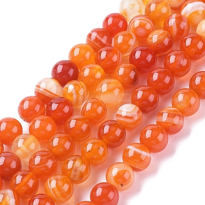 Natural Striped Agate/Banded Agate Beads Strands X-G-G582-6mm-62-1