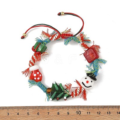 Christmas Handmade Lampwork Braided Bead Bracelets BJEW-TA00765-01-1