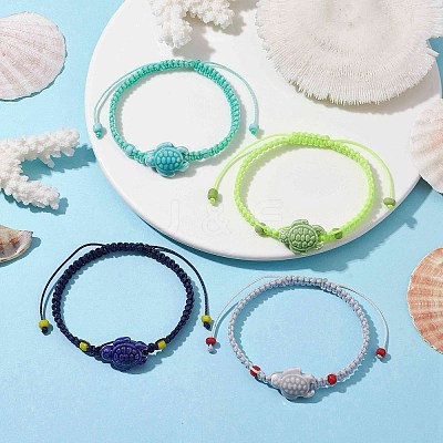 4Pcs 4 Color Porcelain Tortoise Braided Bead Bracelets Set BJEW-JB10058-1