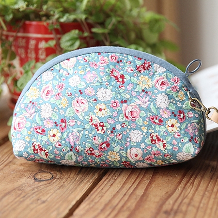 DIY Flower Pattern Moon-shaped Cosmetic Bag Embroidery Kit PW23021091835-1