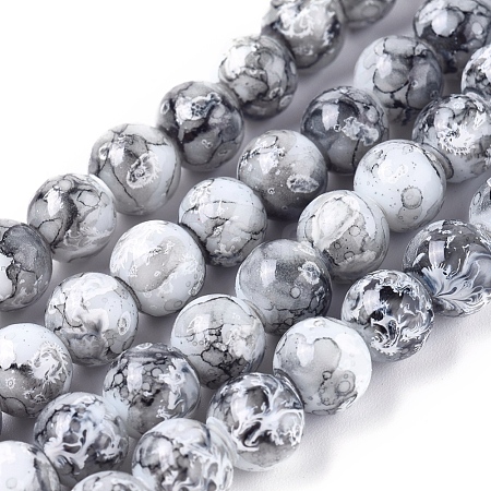 Opaque Spray Painted Glass Beads Strands GLAA-WH0015-43A-1
