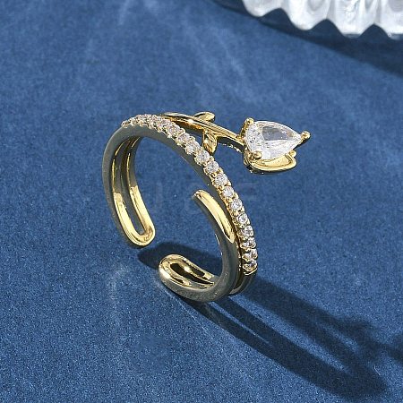 Brass Micro Pave Cubic Zirconia Cuff Open Rings for Women RJEW-L343-05G-02-1