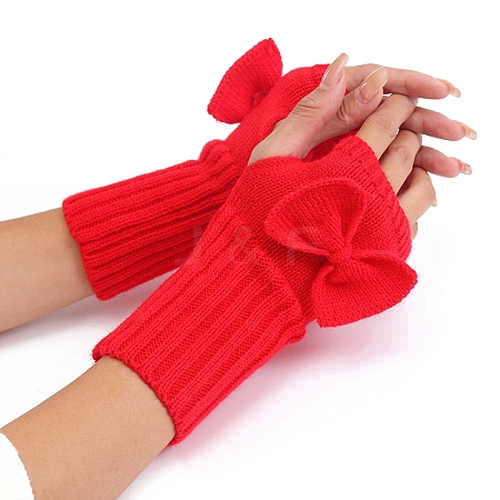 Acrylic Fibers Bowknot Knitting Fingerless Gloves PW-WG73400-10-1