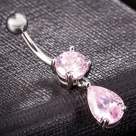 316L Surgical Stainless Steel Cubic Zirconia Teardrop Dangle Belly Rings WG1D57E-01-1