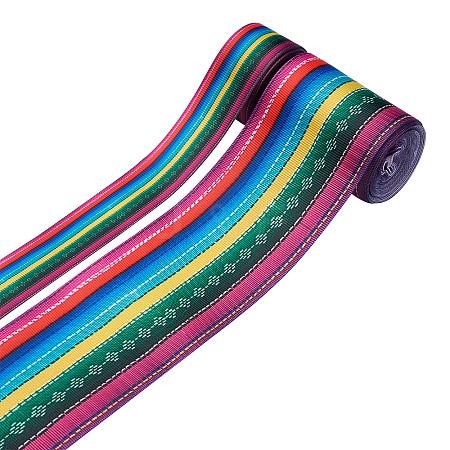 2Rolls 2 Styles Stripe Pattern Printed Polyester Grosgrain Ribbon OCOR-TA0001-37I-1