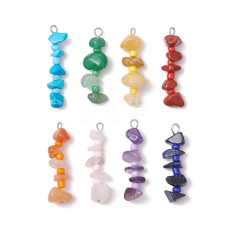 8Pcs 8 Styles Mixed Gemstone Chip Beaded Pendants PALLOY-JF03317-02-1