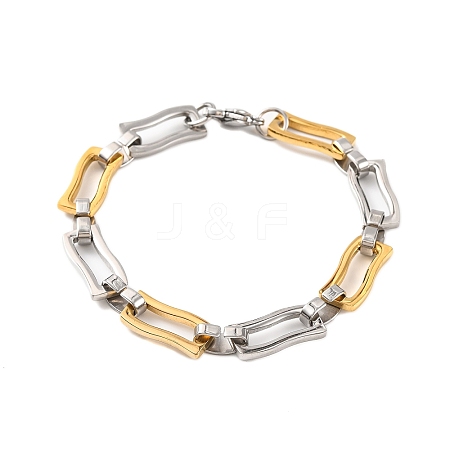 304 Stainless Steel Wavy Rectangle Link Chain Bracelets BJEW-B078-106GP-1