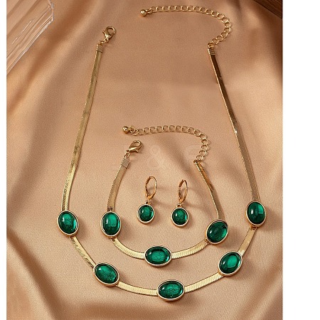 Oval Alloy with Plastic Snake Chain Necklaces & Hoop Earrings & Bracelets Sets FS-WG25106-01-1