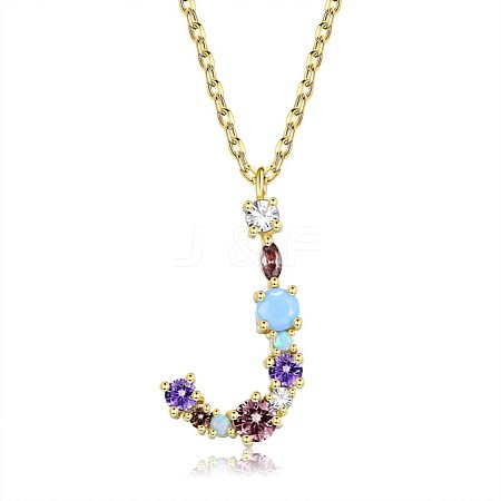 Brass Micro Pave Cubic Zirconia Pendant Necklaces NJEW-BB67040-J-1