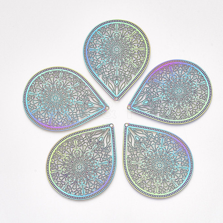 DanLingJewelry 201 Stainless Steel Filigree Big Pendants STAS-DL0001-10-1