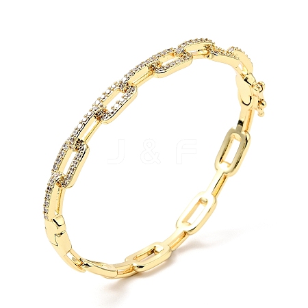 Clear Cubic Zirconia Oval Link Chains Hinged Bangle BJEW-J165-12G-1