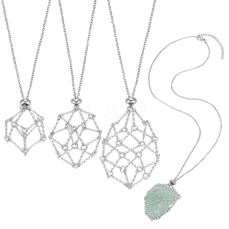 3Pcs 3 Styles Stainless Steel Macrame Pouch Pendant Cable Chain Necklace Making NJEW-BC0001-14P-1