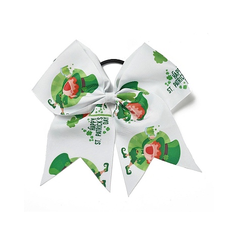 Saint Patrick's Day Big Bowknot Polyester Elastic Hair Ties OHAR-H011-01E-1