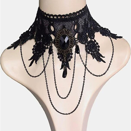 Gothic Style Resin Tassel Lace Chain Necklaces WG2E9D0-02-1