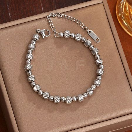 304 Stainless Steel Beaded Bracelets for Women WG0A43A-03-1